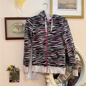 RARE Abbey Dawn Zebra White Black Pink Scene Y2K Hoodie Size medium